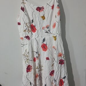 Old Navy White Midi Slip Dress with Red, Pink & Mustard Floral Print